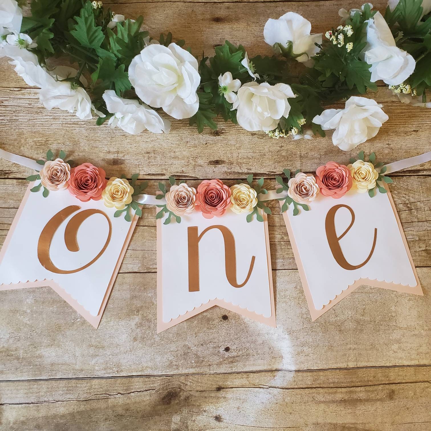 High Chair one banner/ first birthday banner/ floral one Etsy