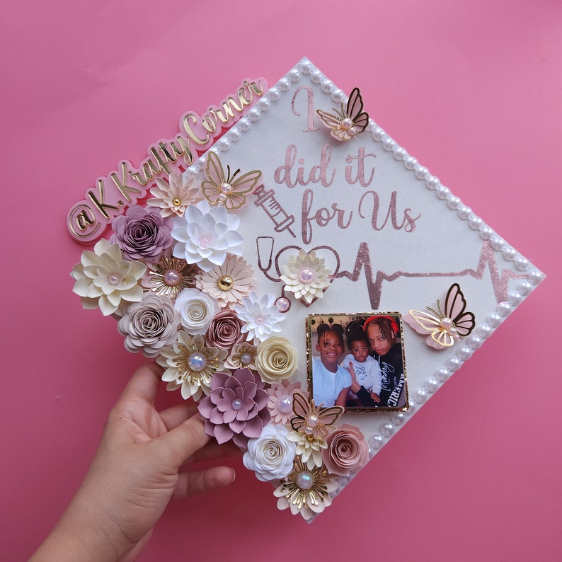 I Did It for Us Graduation Cap Toppers/ Flower Graduation Cap/ Glitter ...