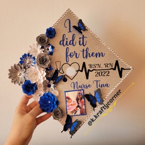Nurse Graduation Cap Toppers / Blumen-Abschlusskappe / Glitter-Abschlusskappe / Kappe mit Schmetterlingen / Ich habe es für Sie gemacht