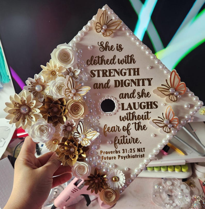 Graduation Cap Pear Flower Graduation Cap Topper/ Flower Graduation Cap/ Glitter Graduation ...