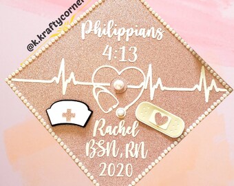 Graduation Cap Toppers/ Flower graduation cap/ Glitter Graduation Cap/ Customizable/ nurse cap topper