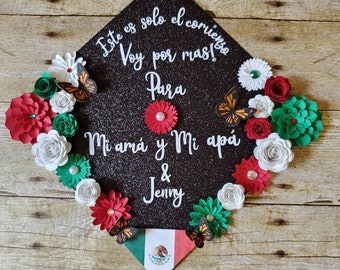 Graduation Cap Toppers/ Flower graduation cap/ Glitter Graduation Cap/ Customizable/ Mexican inspired cap