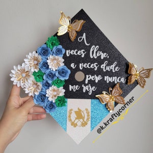Graduation Cap Toppers/ Flower graduation cap/ Glitter Cap/ Customizable/ Guatemala inspired cap/ Guatemalan cap/ cap with butterflies