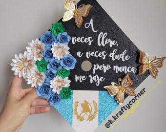 Graduation Cap Toppers/ Flower graduation cap/ Glitter Cap/ Customizable/ Guatemala inspired cap/ Guatemalan cap/ cap with butterflies