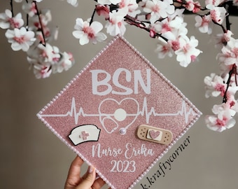 BSN Graduation Cap Toppers/ Flower graduation cap/ Glitter Graduation Cap/ Customizable/ nurse cap topper
