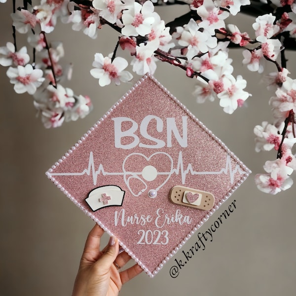BSN Graduation Cap Toppers/ Flower graduation cap/ Glitter Graduation Cap/ Customizable/ nurse cap topper