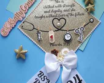 Graduation Cap Toppers/ Flower graduation cap/ Glitter Graduation Cap/ Customizable/ Graduation bow/ RN cap