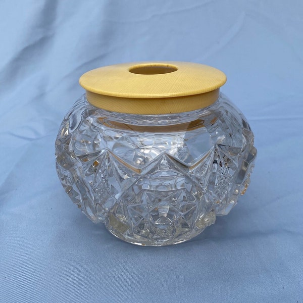 Vintage EAPG Fostoria Round Clear Glass Jar Hair Receiver Vanity