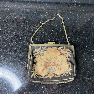 1920 PETIT-POINT Tapiz Bolso de noche Bolsillo interior Cadena rota