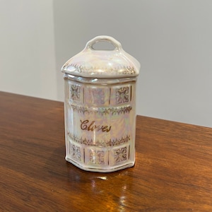 Vintage Victoria Czecho- Slovakio Clove Canister With Lid Lusterware Iridescent