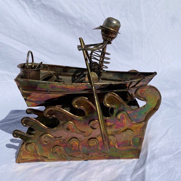 Vintage Berkeley Designs Copper Musical Fisherman In A Dingy Boat Rocks Up And Down As The Music Plays Japan Key Works