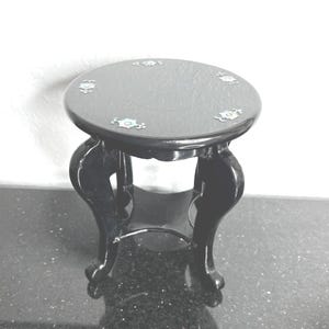 Vintage Black Lacquer Leg 4 Plant Stand With Mother Of Pearl Abalone Table Top Design