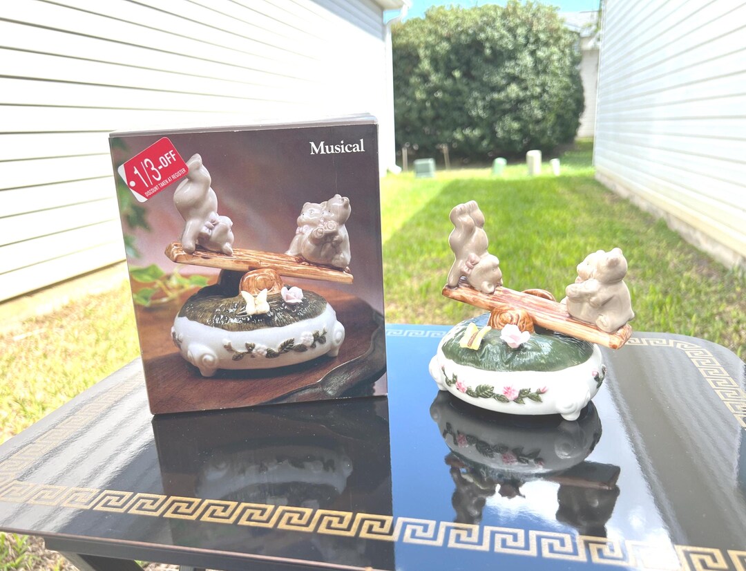 Action Music Box Vintage Animated See Saw Action Music Box