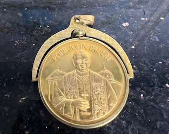Medallón antiguo del Papa Juan Pablo II en bisel colgante de 1,5 mm de diámetro