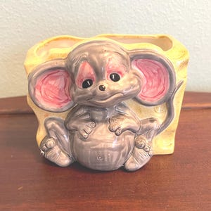 Vintage Ceramic Hand Painted Mouse And Cheese Planter Signed Bil-Mar 1978