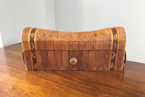 treasure chest tobacco Vintage Palecek Lacquer Exotic Wood Decorated With Tobacco Leaves Treasure  Chest Made in Philippines