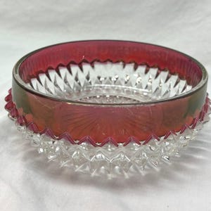 Indiana Glass Kings Crown Diamond Point Pattern Red Cranberry Flash Bowl