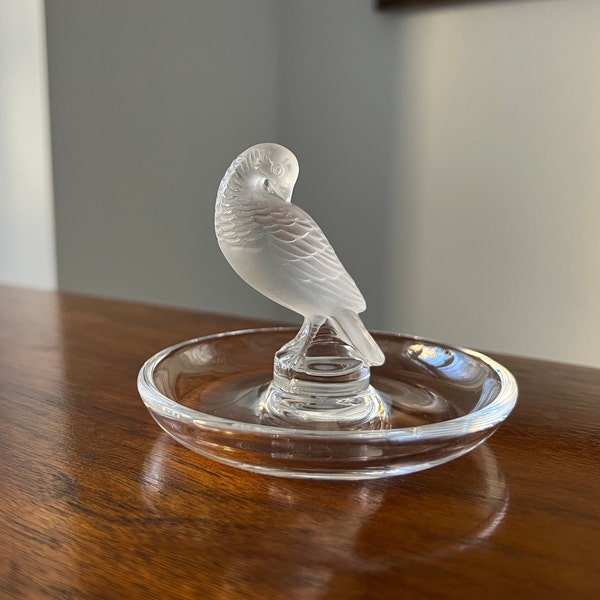 Vintage Lalique Turtle Dove Crystal Ring Holder Signed Lalique France