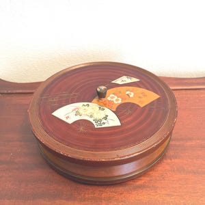 Vintage Japanese Jubako Bento Box: Chocolate Brown Lacquer, Silver & Copper Fan