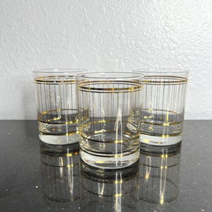 Vintage Culver Devon Gold Stripe Whiskey Glasses - Set of 3