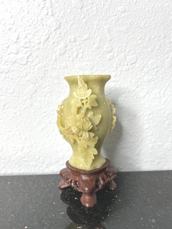 Vintage Hand Carved Soap Stone 6 inches Tall Base 3 inches Deep