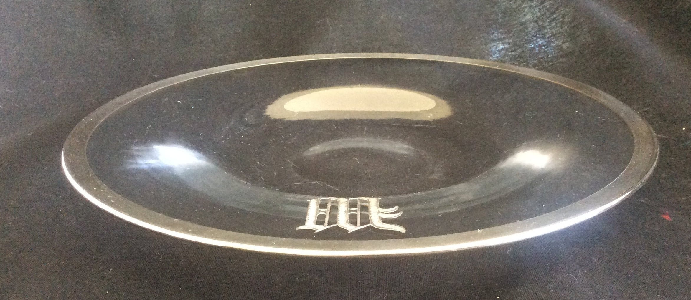 Plate Vintage Monogramed Overlay Silver Clear Glass Dish Shallow Bowl 8.5 Silver Overlay Rim Could Be A M Or A W