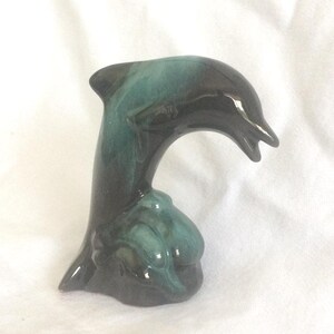 Blue Mountain Pottery Dolphin: Teal Green Glazed Ceramic, 1970s-80s