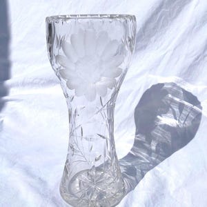 Cut Glass Floral Vase: 14" Tall Heavy Crystal