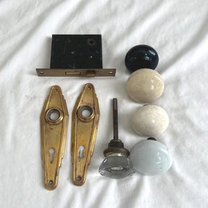 Vintage Solid Brass Lock With Glass Knob And Choice Of  One Porcelain