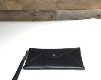 H+B CLUTCH | Black Full Grain Leather