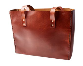 H+B Tote with laptop divider - Burnt Umber Leather