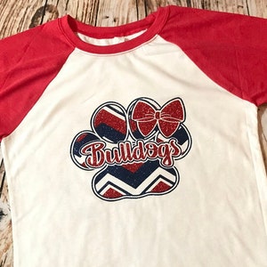 Glitter Bulldogs Paw Print V-Neck T-Shirt