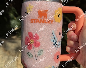 Glitter STANLEY Quencher with Handle, 30oz, Floral