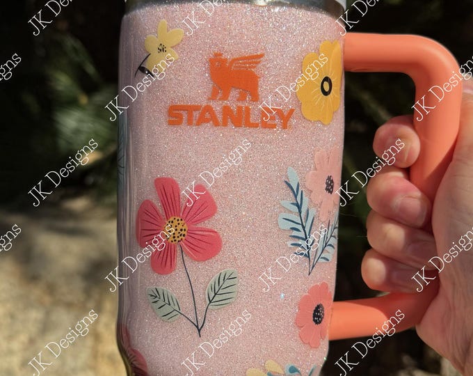 Glitter STANLEY Quencher with Handle, 30oz, Floral