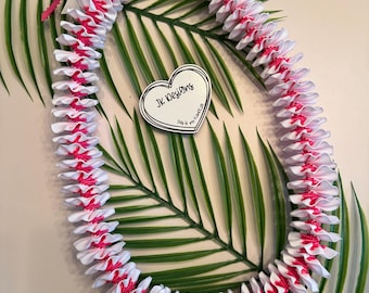 White and Hot Pink Lei, Graduation Lei