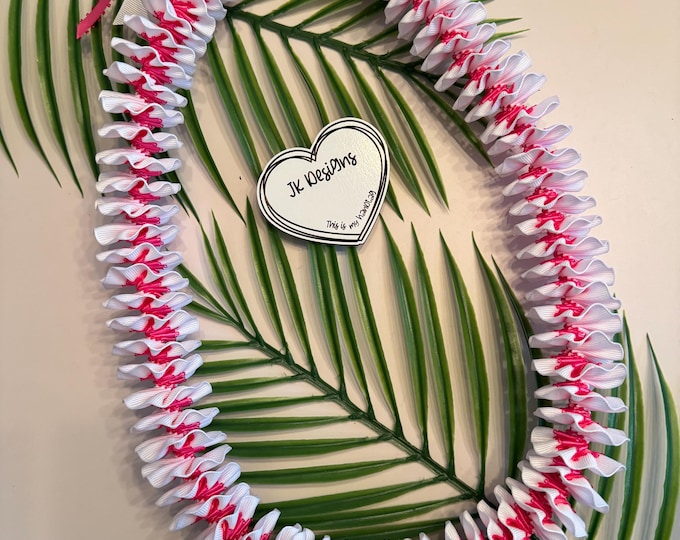White and Hot Pink Lei, Graduation Lei