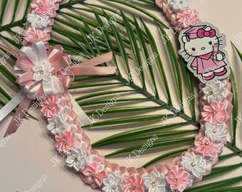 Kitty Pink and White Ribbon Lei, Graduation lei