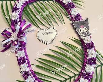 Kitty friend Purple and White Ribbon Lei, Graduation lei