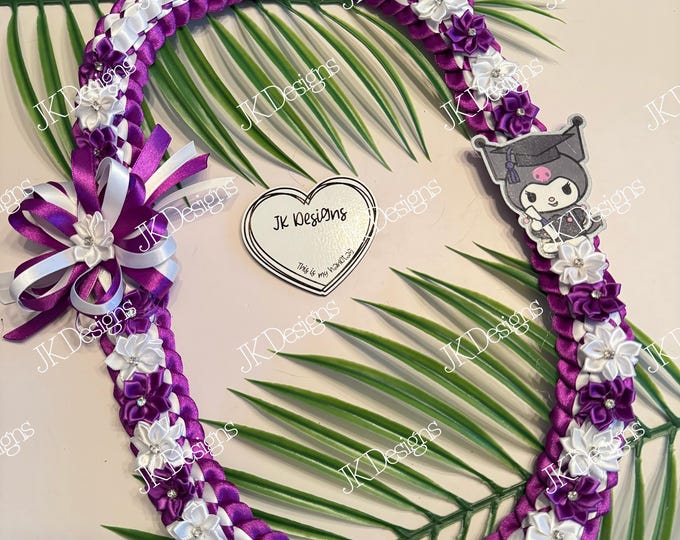 Kitty friend Purple and White Ribbon Lei, Graduation lei