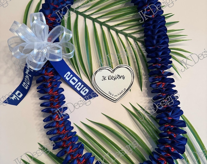 Royal Blue and Red Lei, with bow Graduation Lei