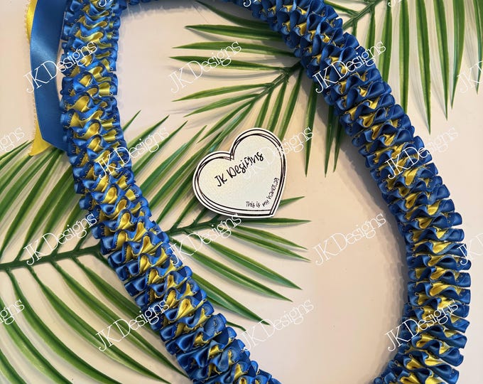 Classic Blue and Yellow Ribbon Lei, Graduation Lei