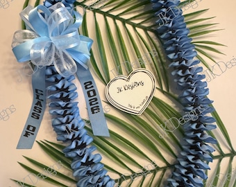 Light Blue and Black Lei, with bow Graduation Lei