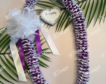 White and Purple Ribbon Lei