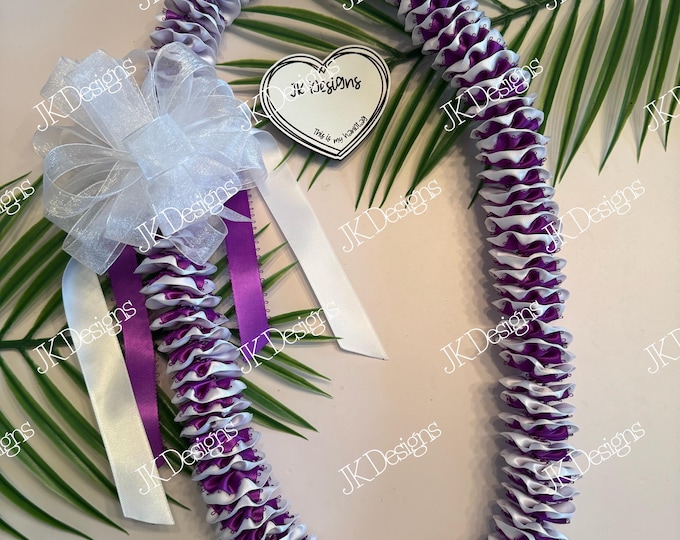 White and Purple Ribbon Lei