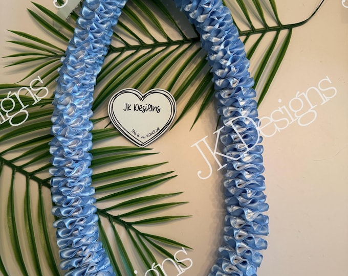 Dusty Blue and White Ribbon Lei