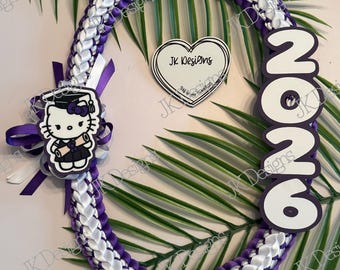 Kitty Purple and White 2026 Ribbon Lei, Graduation lei