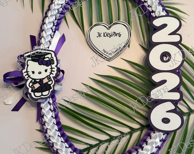 Kitty Purple and White 2026 Ribbon Lei, Graduation lei