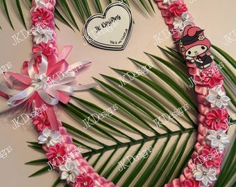 Melody Pink and White Ribbon Lei, Graduation lei