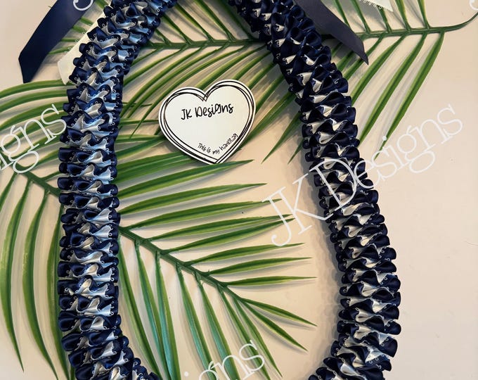 Navy and White Ribbon Lei