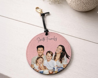 Custom Family Portrait Bag Charm - Personalised Leather Tag Gift
